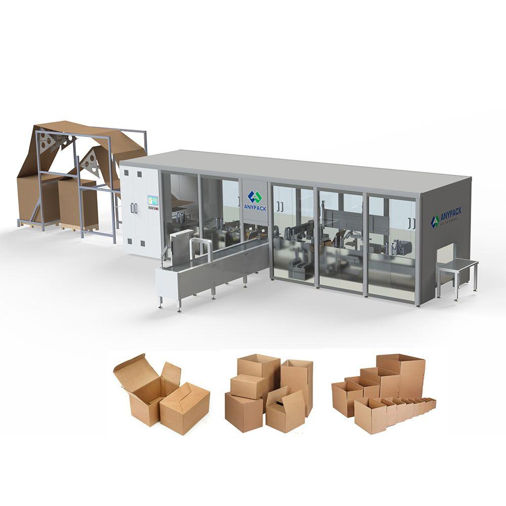 Rendering of an automatic carton-packing machine with sample boxes